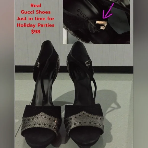 Gucci Black and Silver Women's Shoes - Picture 1 of 15